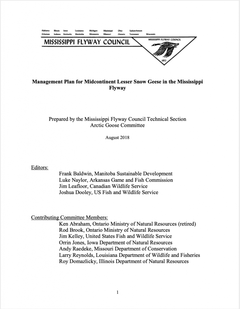 Midcontinent Lesser Snow Goose Management Plan in Mississippi Flyway